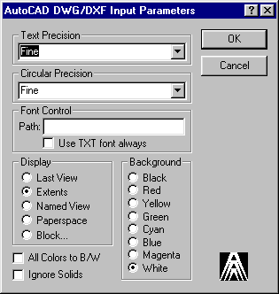 Input Parameters dialog box